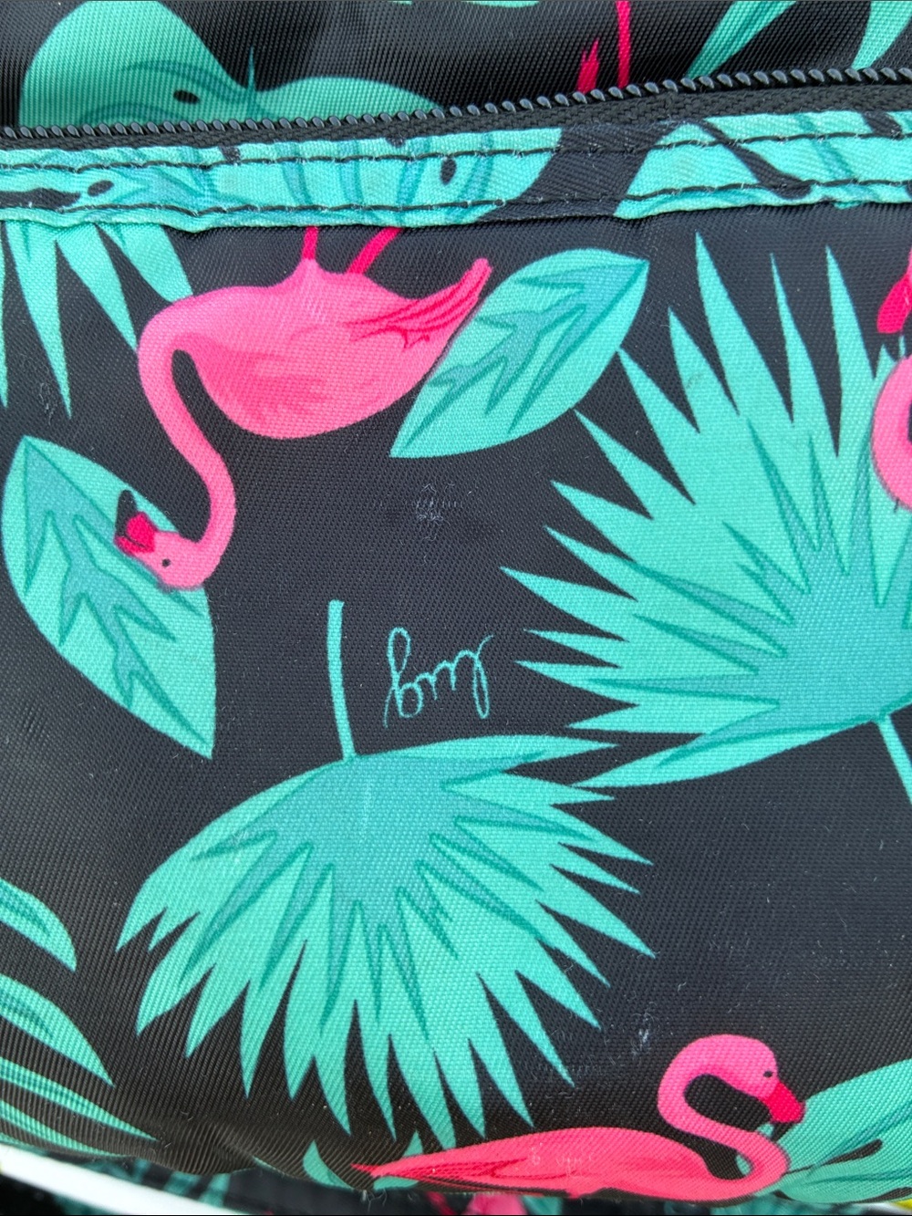Lug Flamingo Print Crossbody Bag - Black, Pink & Teal - Picture 14 of 15